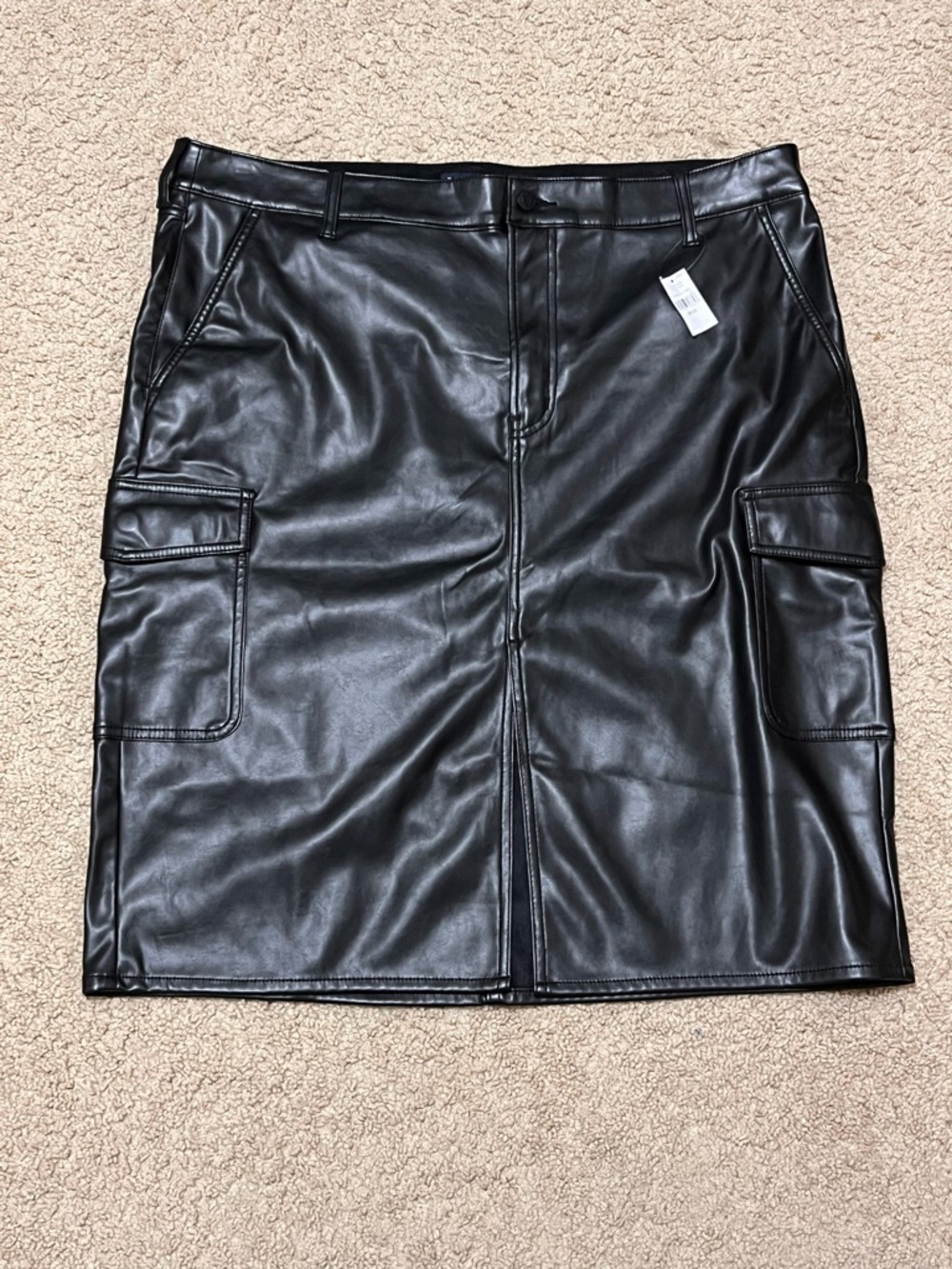 GAP Black Faux Leather Midi Skirt with Side Pockets